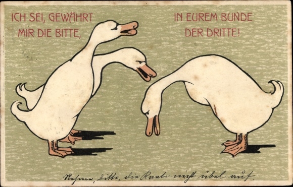 Präge Ak Sprechende Gänse, Ich sei, gewährt in eurem Bunde...