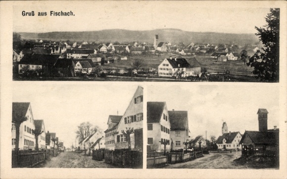 Postcard Fischach in Swabia, town views, total view