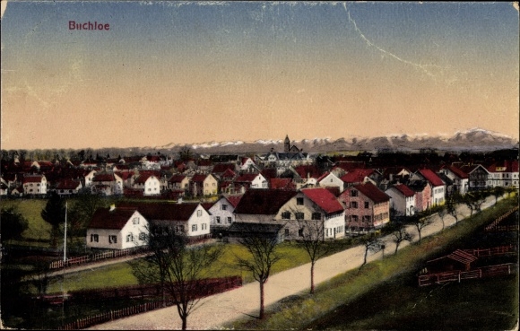 Postcard Buchloe in the Gennachtal Swabia, view of a path and houses in the village