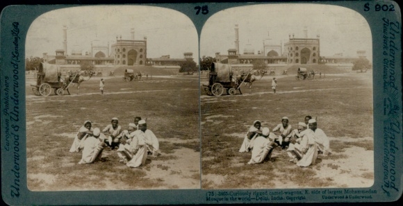 Stereo Photo Delhi India, Mohammedan Mosque, Camel Cart