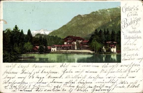 Postcard Grainau in Upper Bavaria, Badersee