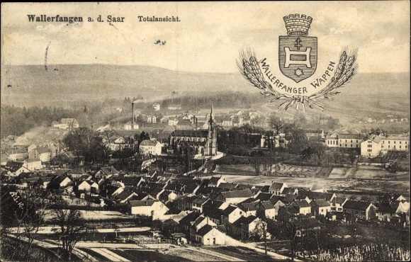 Coat of arms Postcard Wallerfangen in Saarland, general view