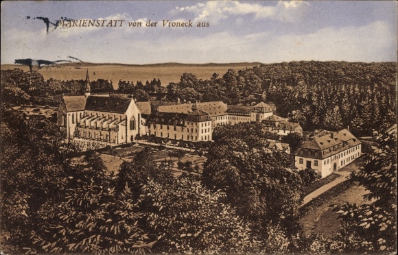 Postcard Streithausen in the Westerwald, Marienstatt Abbey, view from the Vroneck