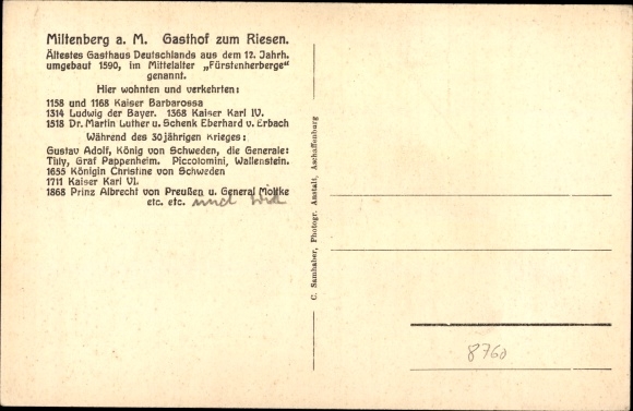Ak Miltenberg am Main in Unterfranken, Gasthof zum Riesen
