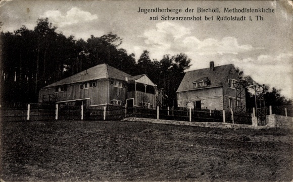 Ak Schwarzenshof Rudolstadt in Thüringen, Jugendherberge, Methodistenkirche, Gebäude, Waldgebiet
