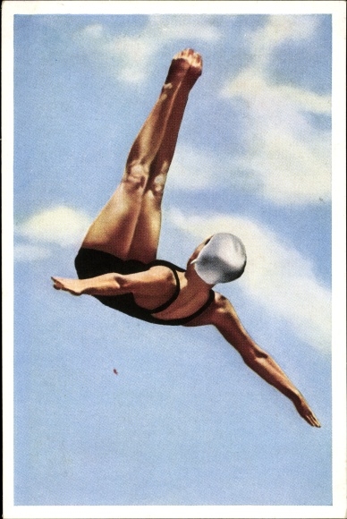 Sammelbild Olympia 1936, Serie 24 Bild 1, Turmspringerin Marjorie Gestring (USA), Franck-Kaffee