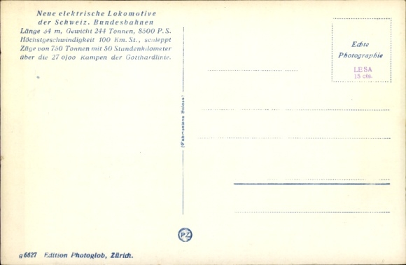 Postcard Electric locomotive of the Swiss Federal Railways