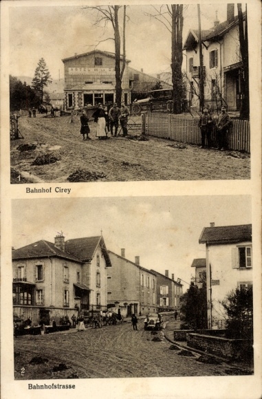Ak Cirey Meurthe et Moselle, Bahnhof, Hotel de la Gare, Bahnhofstraße
