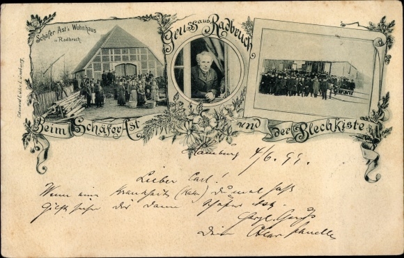 Postcard Radbruch in the district of Harburg, Schäfer Ast&#39;s house, tin box
