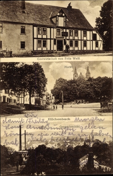 Postcard Hilchenbach in Westfalen, inn, market, general view