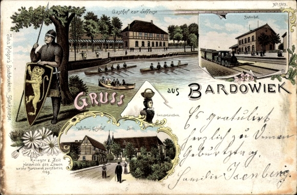 Litho Bardowick in Niedersachsen, Gasthof zur Schleuse, Gasthof Walter, Bahnhof