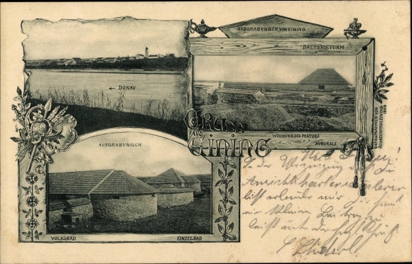 Postcard Eining Neustadt an der Donau Lower Bavaria, excavation site, battery tower