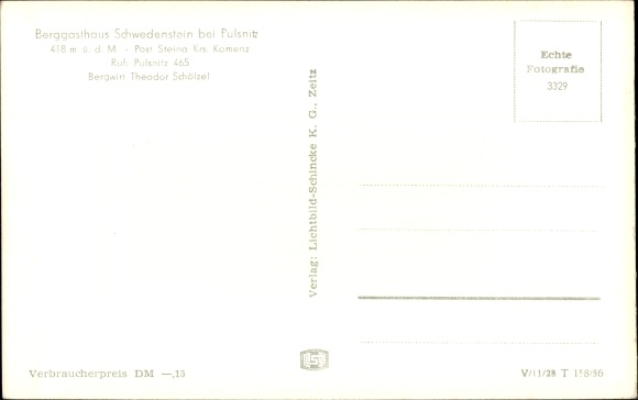 Postcard Schwedenstein near Pulsnitz, mountain inn