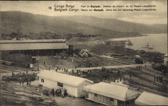 Postal Card Postcard Matadi DR Kongo Zaire, Port, Matadi Leopoldville Railway Station, Bahnhof