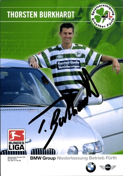 Autograph card footballer Thorsten Burkhardt, SpVgg Greuther Fürth, autograph