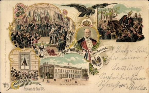 Ak Berlin Charlottenburg, Kurfürstendamm, Kaiser Wilhelm II, Insignien, Festakt, 1797 1897, Ka...