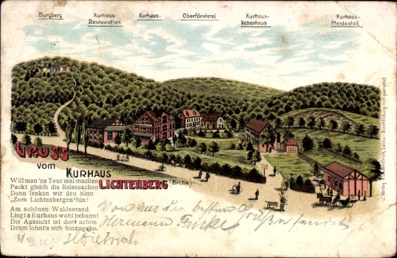 Litho Lichtenberg Salzgitter in Niedersachsen, Kurhaus, Restauration, Burgberg, Oberförsterei