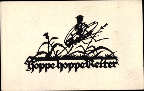 Paper cut Postcard Schwindt, AM, Hoppe Hoppe rider, grasshopper