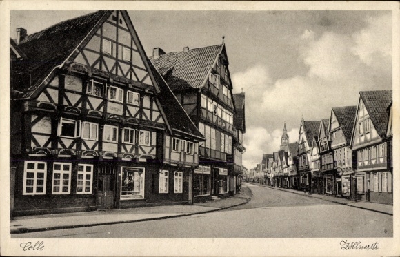 Postcard Celle, section on Zöllnerstraße, half-timbered