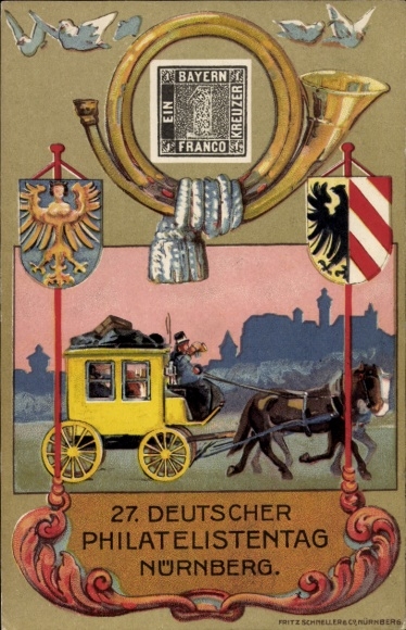 Coat of arms Postcard Nuremberg in Middle Franconia Bavaria, 27th German Philatelists' Day 1921
