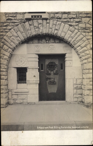 Art Nouveau PC Karlsruhe in Baden Württemberg, building, entrance, architect Hermann Billing