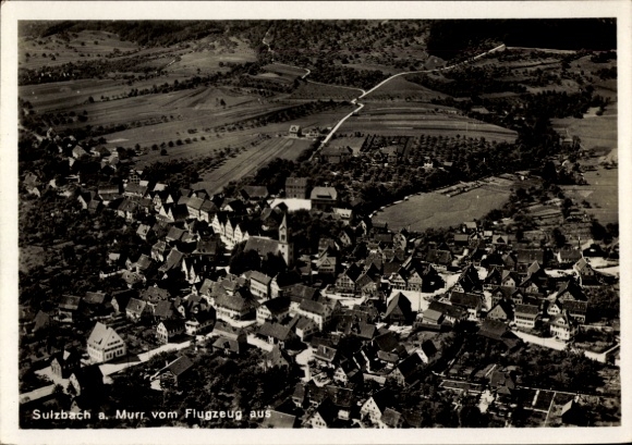 Postcard Sulzbach an der Murr, aerial view of Sulzbach, houses, fields, landscape