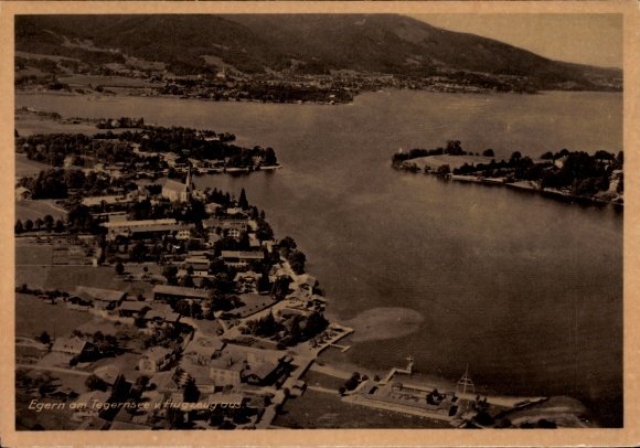 Ak Egern am Tegernsee Oberbayern, Luftaufnahme von Egern, Tegernsee, Seenlandschaft, Berge,  
