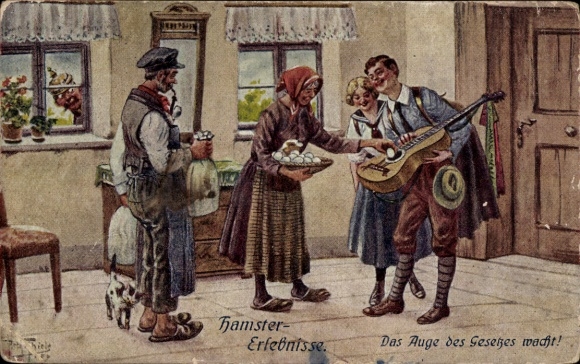 Artist Postcard Thiele, Arthur, hamster experiences, the eye of the law is awake, eggs, guitar, cat
