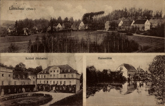 Postcard Löbichau in Thuringia, partial view, castle, courtyard, Hainmühle