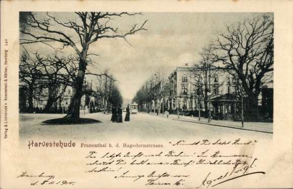 Postcard Hamburg Eimsbüttel Harvestehude, Frauenthal, Hagedornstraße, tram