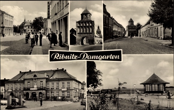 Ansichtkaart Ribnitz Damgarten, gedeeltelijke aanzichten, poort, straatgedeelte