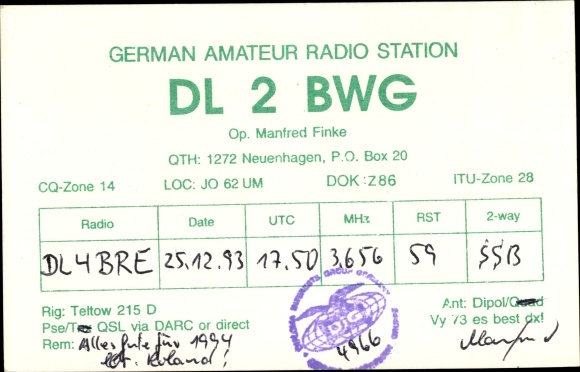 Postcard Neuenhagen near Berlin, German Amateur Radio Station
