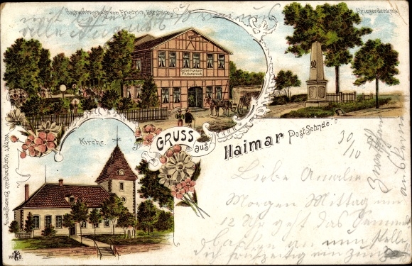 Chromo-Litho Haimar Sehnde in Lower Saxony, war memorial, inn, church