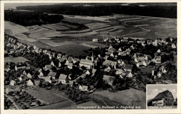 Postcard Villingendorf near Rottweil, aerial photograph, Gasth. zum Kreuz