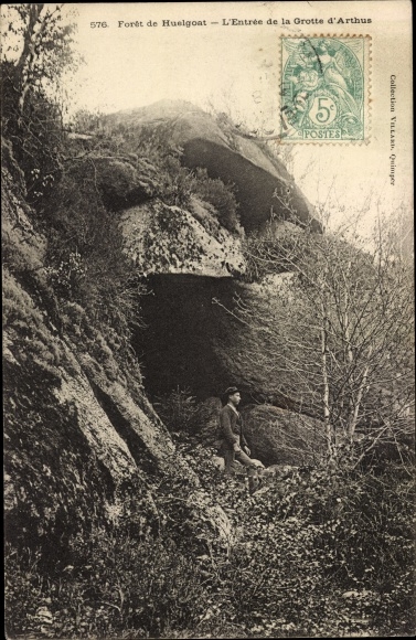 Postcard Huelgoat Finistere, Huelgoat Forest, The Entrance to the Cave of Arthus
