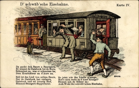 Song Postcard D 'Swabian railways, steam locomotive, railway, map IV