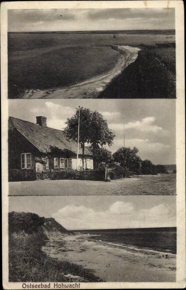 Ak Hohwacht in Sleeswijk Holstein, kavel aan het strand, huis