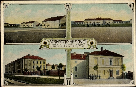 Postcard Vysoké Mýto Hohenmaut Hohenmauth Region Pardubice, Kaserne K. k. Lw. inft. Regt. 30