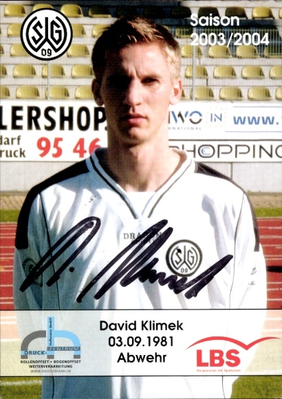 Autograph card footballer David Klimek, SG Wattenscheid 09, autograph
