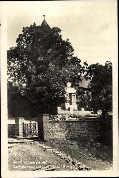 Ak Rottmersleben Hohe Börde Sachsen Anhalt, Gefallenendenkmal 1914-18 mit Kirche