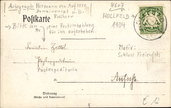Photo PC Hollfeld in Franconian Switzerland, Hermann von Aufsess, autograph