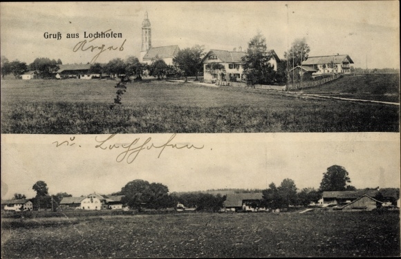PC Lochhofen Sauerlach in Upper Bavaria, partial view of the village, church, farmhouses