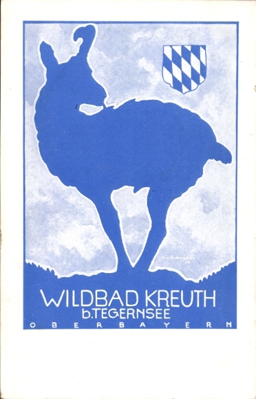 Coat of arms Postcard Wildbad Kreuth am Tegernsee Upper Bavaria, chamois