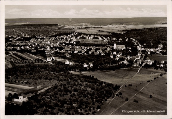 Postcard Köngen am Neckar, aerial view of Roman fort visible, rural surroundings