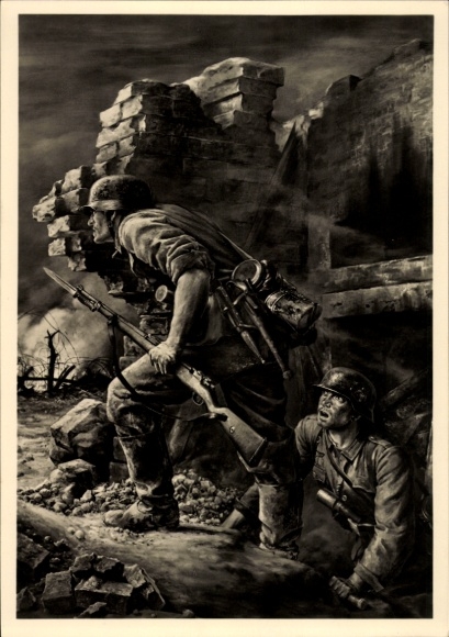 Künstler Ak Tschech, Grenadiere im Häuserkampf, HDK 531, Wehrmacht