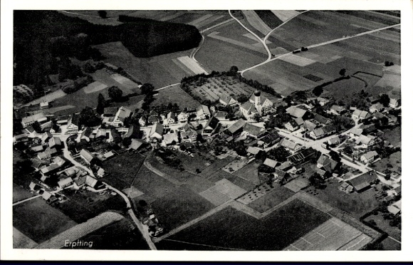 Postcard Landsberg am Lech Upper Bavaria, aerial view of Erpfting, rural surroundings, architecture