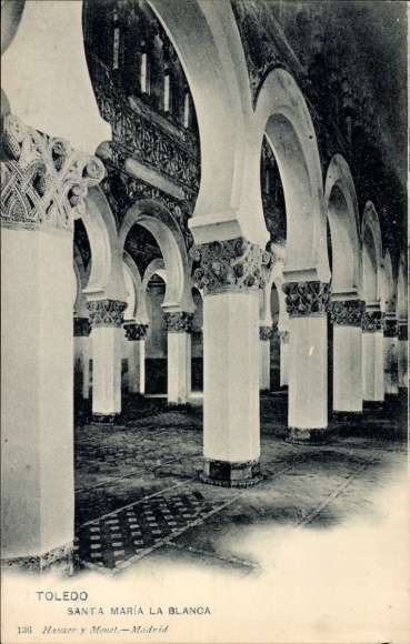 Ak Toledo Kastilien La Mancha Spanien, Santa Maria la Blanca, Innenansicht der Kirche