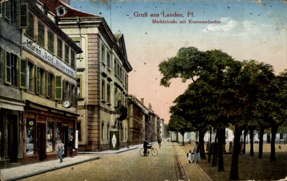 Postcard Landau in der Pfalz, Marktstraße with commandant's office