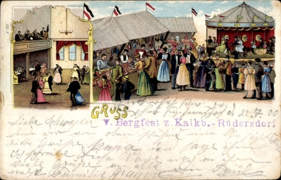 Litho Kalkberge Rüdersdorf in der Mark, Bergfest, Festplatz, Karussell