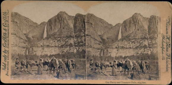 Stereo Photo Yosemite National Park California USA, Our Party and Yosemite Falls